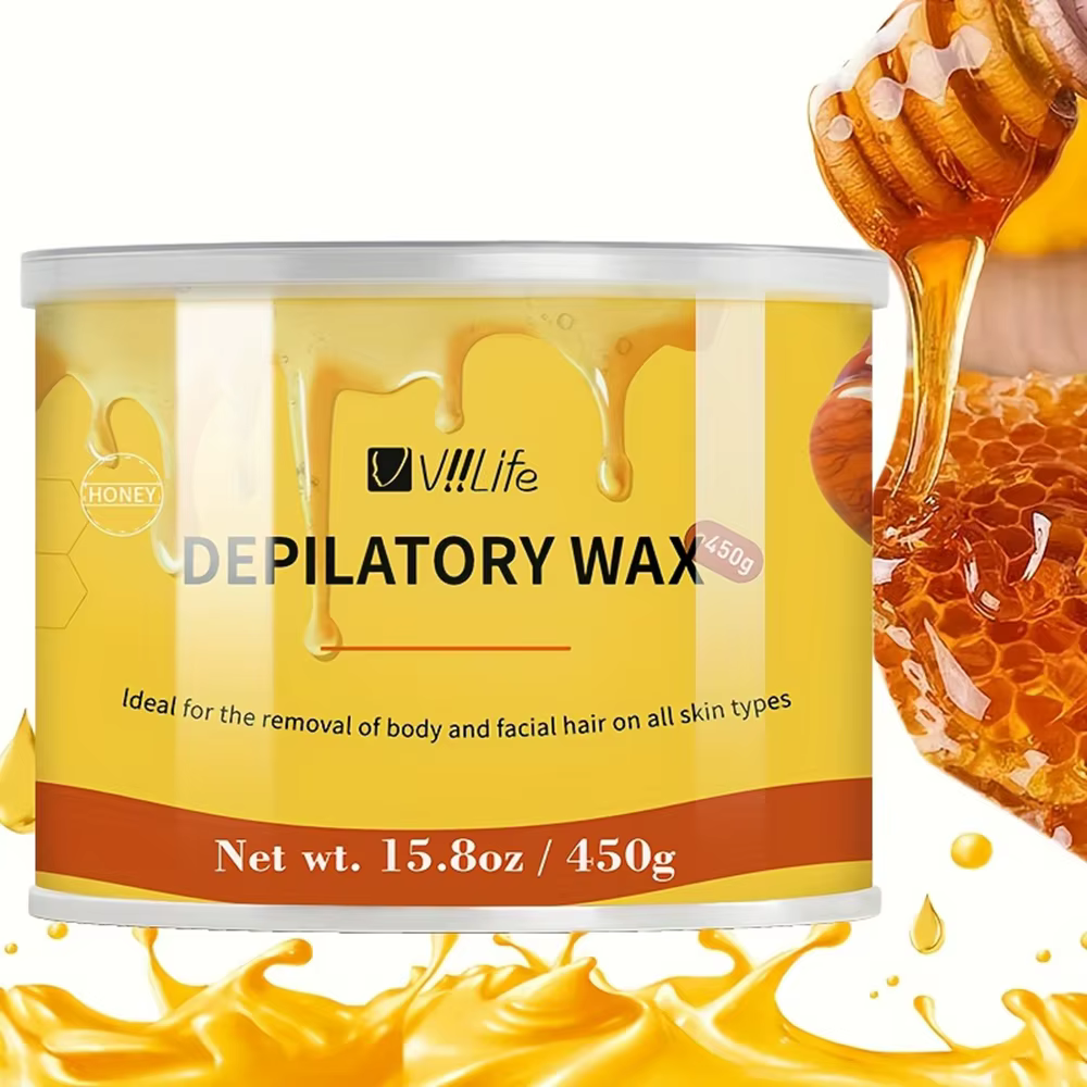 Viilife 450g Cire dépilatoire au miel pour épilation Adhesion douce Application facile Convient à tous les types de