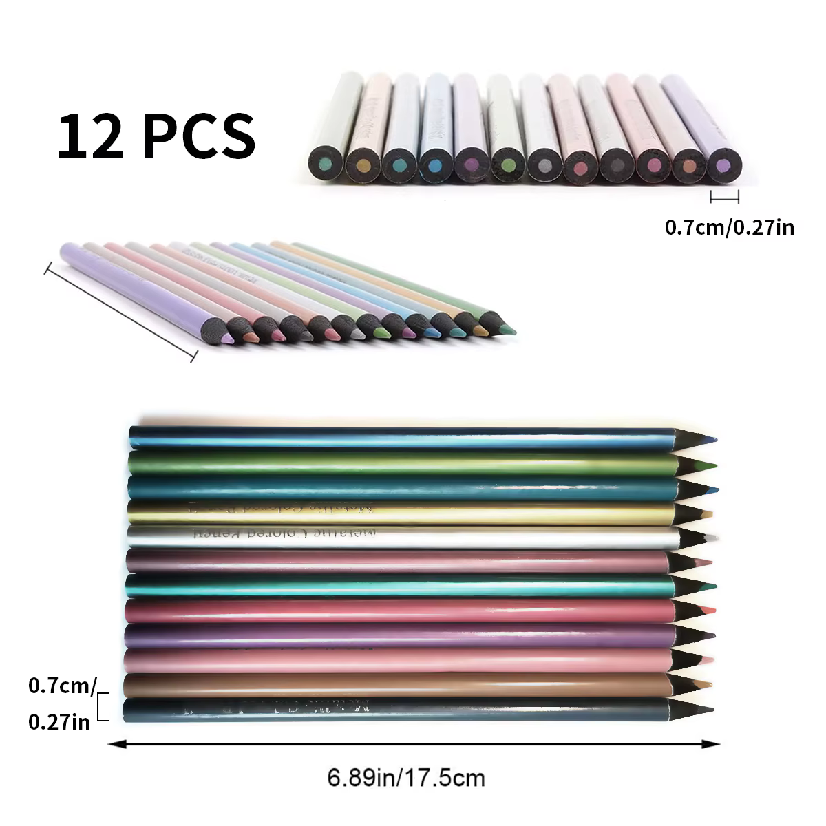 Ensemble de crayons de couleur métalliques, 12 couleurs, pour dessin et croquis, fournitures artistiques pour bricolage, coloriage, peinture à domicile