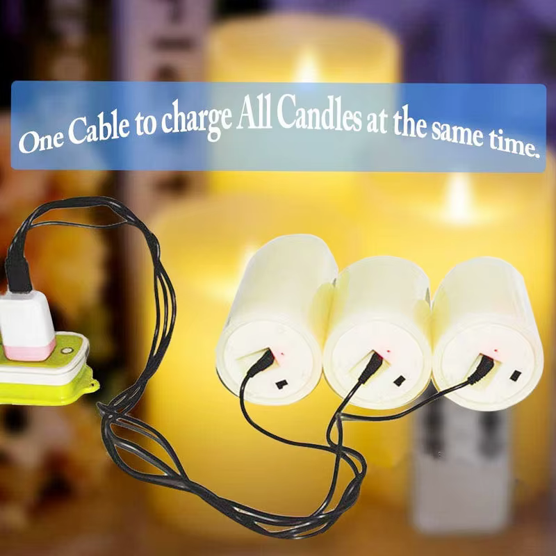 Lot de 3 bougies piliers en cire de paraffine scintillantes rechargeables par USB, télécommandées avec minuterie, mèche mobile et dansante, décoration d'intérieur