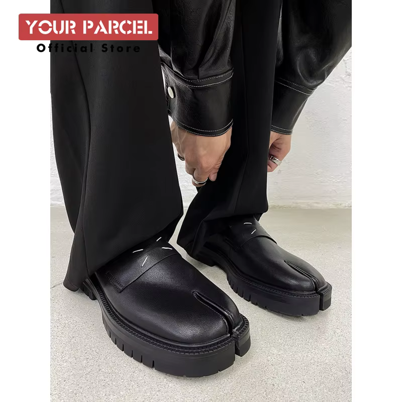 Mocassins en cuir à semelle épaisse pour hommes, chaussures à bout bas avec bout fendu, chaussure tabi en forme de fer à cheval, surface de peinture
