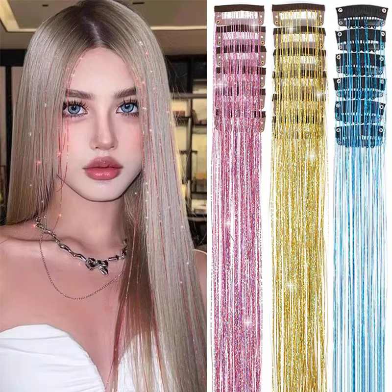 Kit de guirlandes de cheveux brillantes et scintillantes pour femmes, pince à cheveux colorée arc-en-ciel, Extension de cheveux scintillante pour outils de tressage, couvre-chef