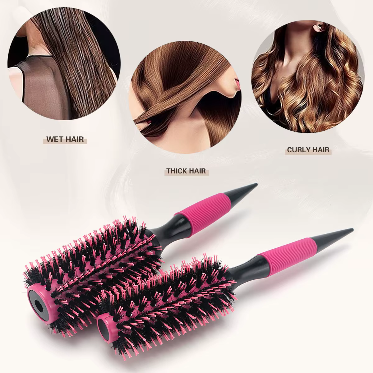 BARBERTOP brosse à cheveux ronde en bois avec poils de sanglier mélange outils de coiffure en Nylon