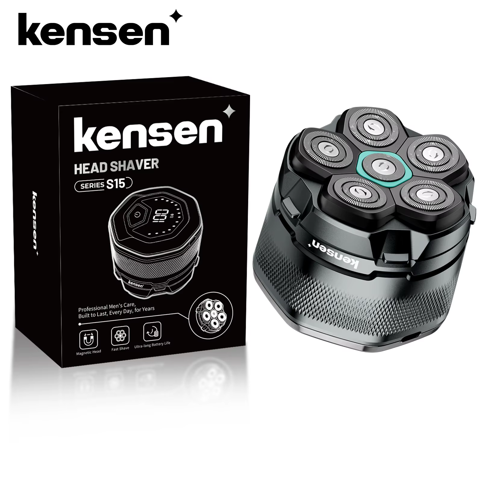 KENSEN rasoirs à tête électrique pour hommes chauve 6D rasoir magnétique tondeuse à barbe USB LED Rechargeable affichage