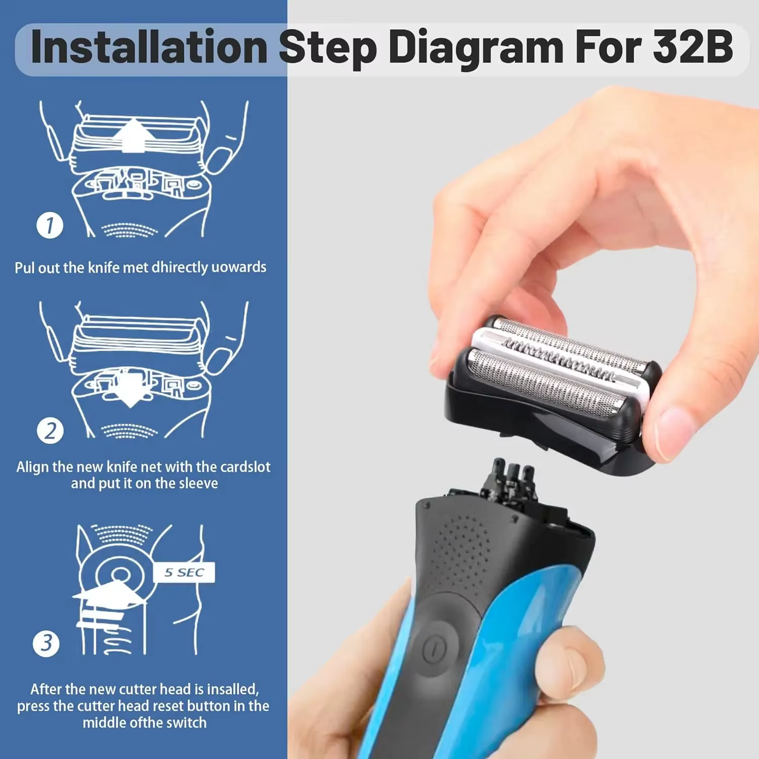 Nouvelle tête de remplacement 32B compatible avec les rasoirs électriques Braun Series 3 3000s 3010s 3020s 3030s 300s 301s 310s 320s 330s