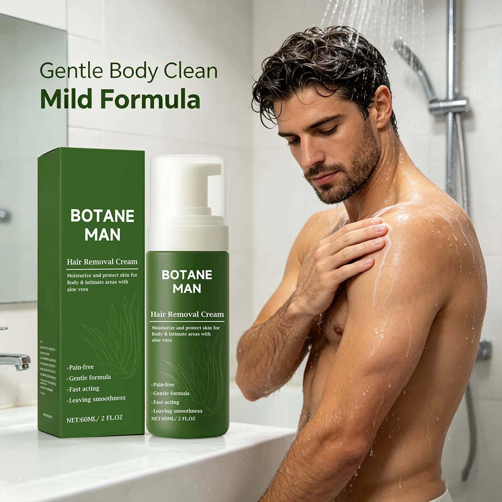 Crème dépilatoire hydratante pour homme, élimination des poils et lissage de la peau, sans douleur, protection longue durée, mousse dépilatoire douce