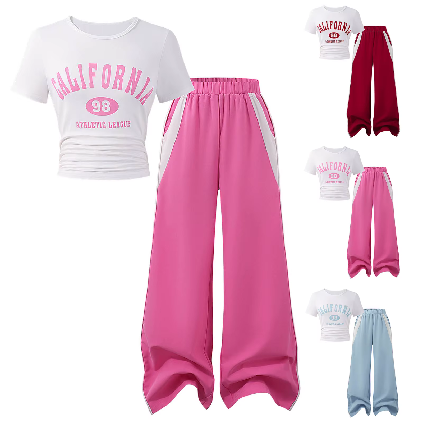 Tenues pour adolescentes, ensemble confortable et tendance pour l'école, haut à manches courtes avec imprimé lettres, pantalon décontracté, ensemble deux pièces menthe