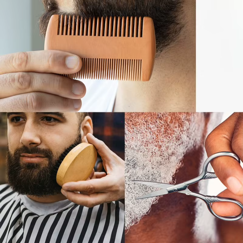 Ensemble professionnel de brosse et peigne à barbe en bois pour hommes, outil de soin de la moustache, poils de sanglier naturels pour peigner les barbes, cadeau