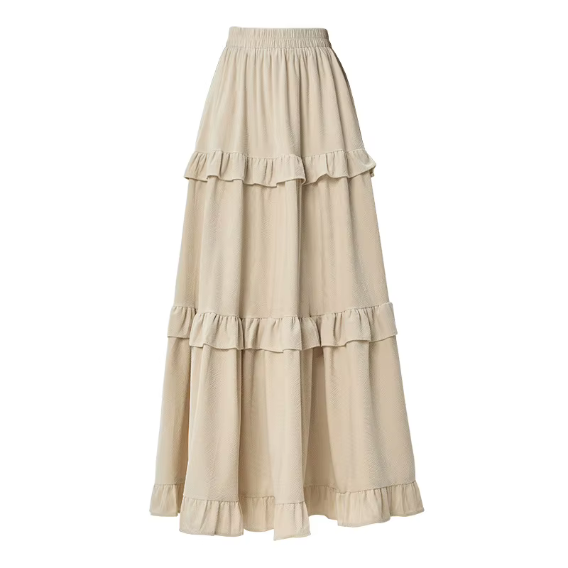 Jupe évasée mi-longue en velours doublée polaire, taille haute, épaissie, style parapluie, tendance automne-hiver, couleur unie, en polyester