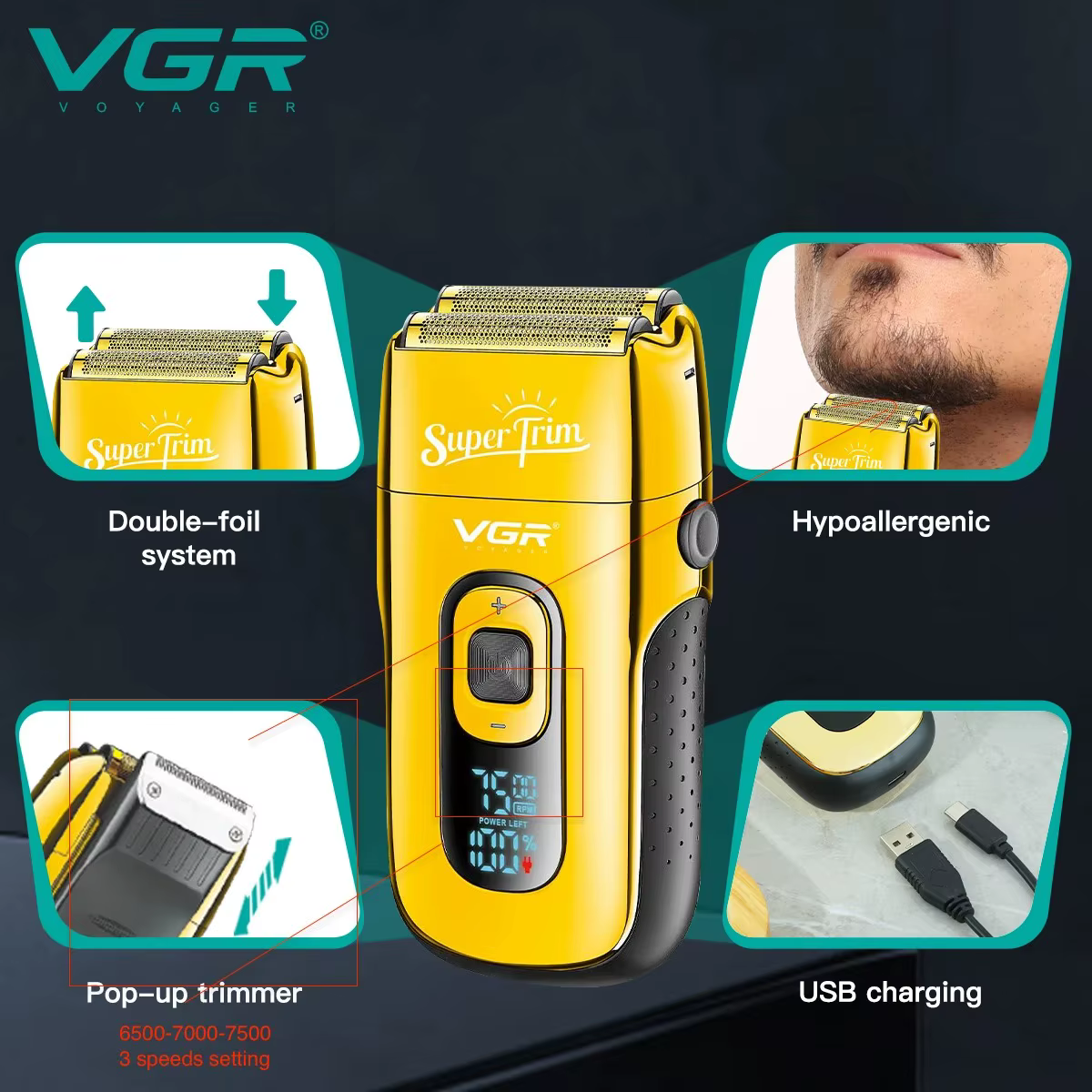 VGR Rasoirs électriques Rasoir homme électrique