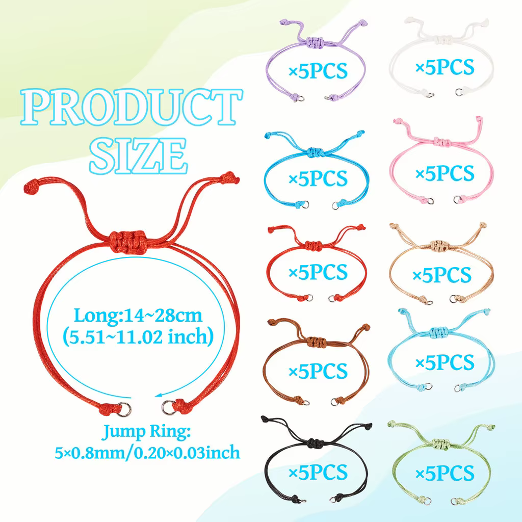 50 pièces de cordon en polyester ciré de 10 couleurs mélangées pour la fabrication de bracelets d'amitié DIY, fournitures de perlage, 5-1/2~11 pouces (14~28 cm)