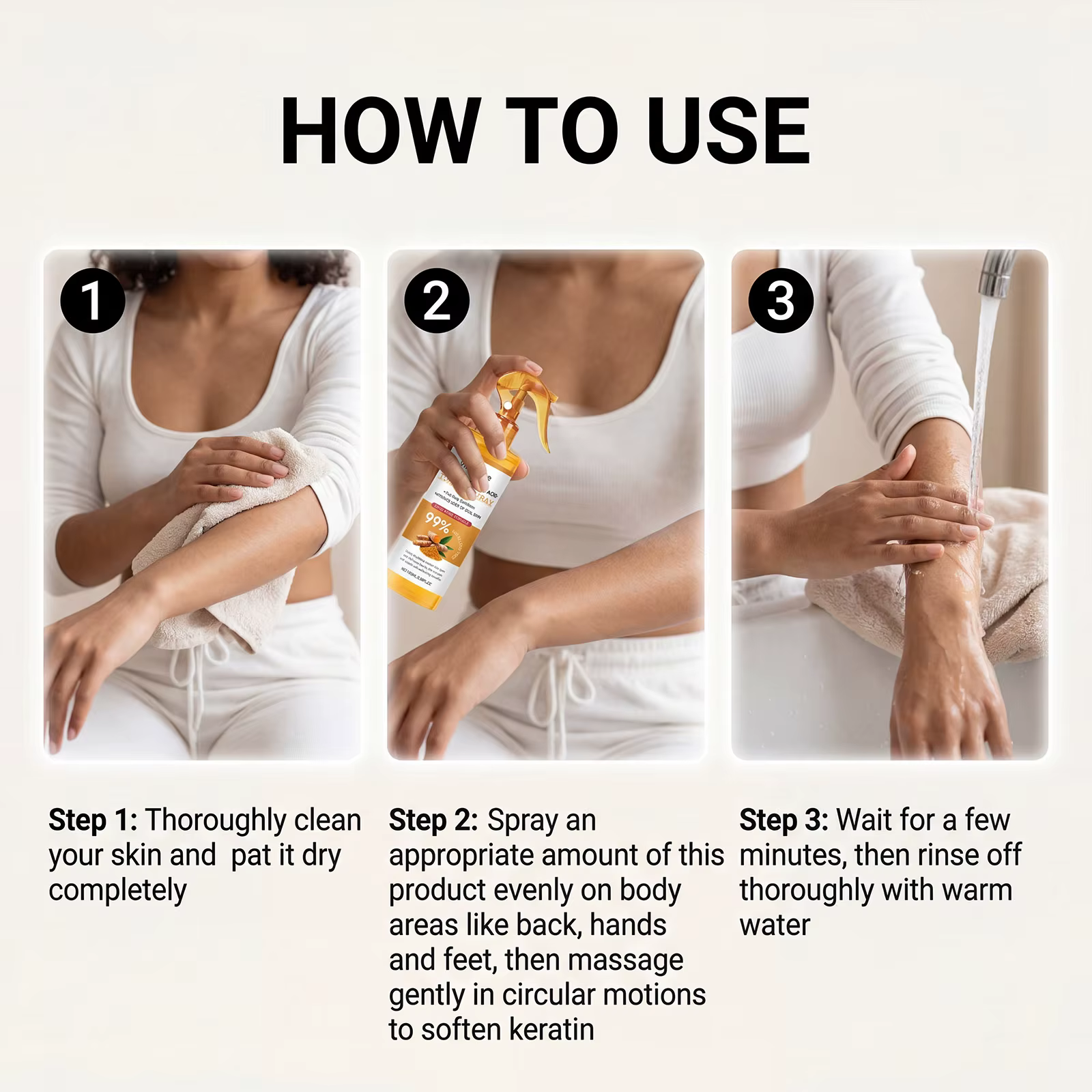 Spray Corporel Exfoliant au Curcuma – Nettoyage Doux, Lissant, Nourrissant, Hydratant, Brume Adoucissante, Éliminateur de Peaux Mortes, Soin Quotidien pour Tous Types de Peau