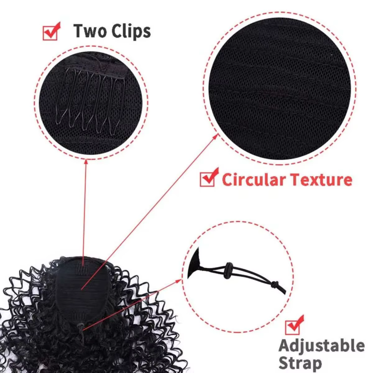 Extension de chignon afro bouclé frisé avec cordon de serrage pour femmes noires, postiches synthétiques courtes afro bouclées, cadeaux