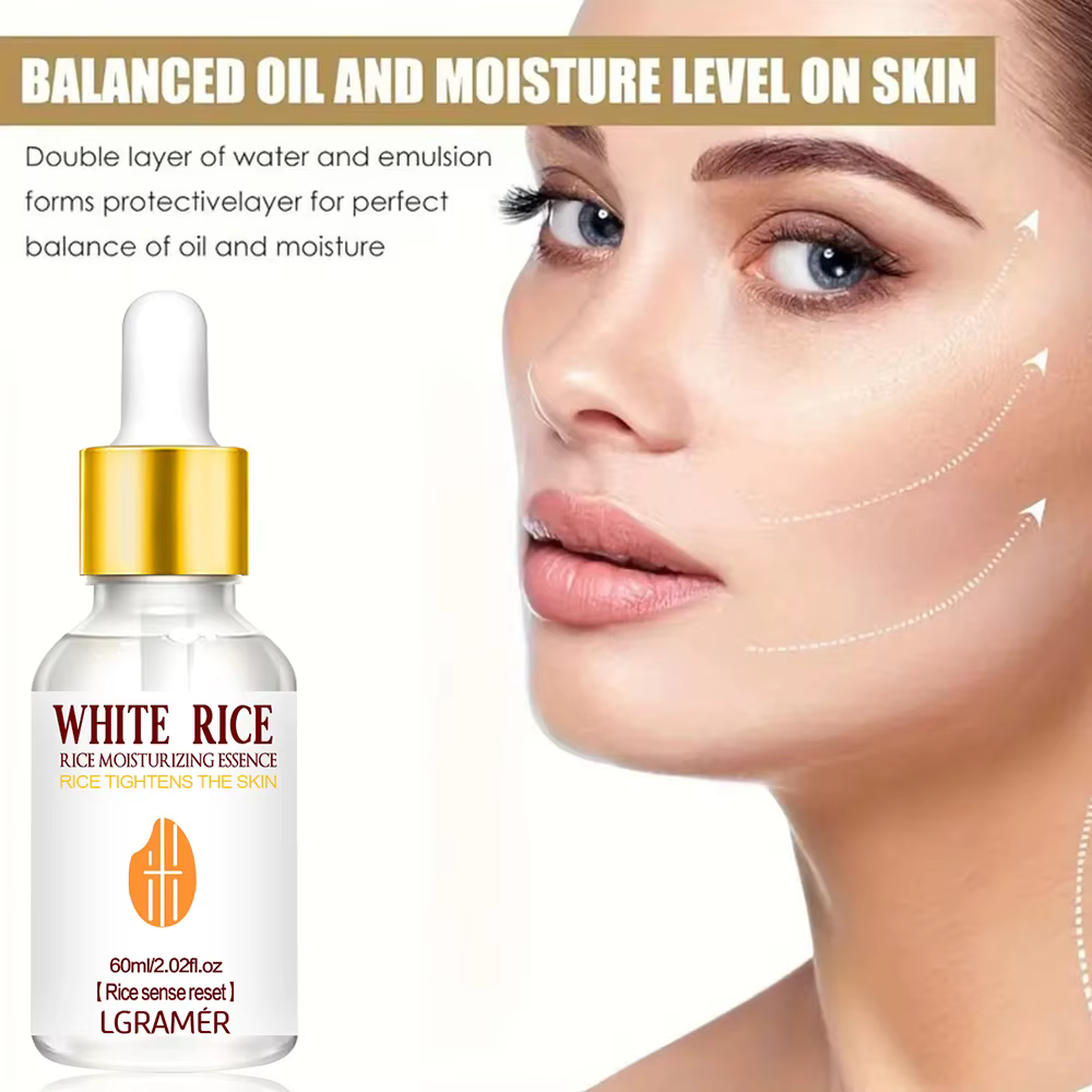 LGRAMER – Essence de riz pour le visage, ingrédients naturels, Absorption facile, réparation de la peau, éclaircit les taches, Anti-rides, Anti-âge