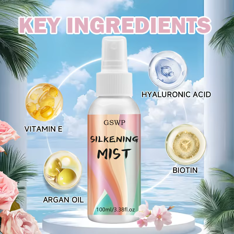 GSWP Silky Hair Spray est un soin sans rinçage avec protection thermique, un parfum agréable et laisse les cheveux lisses et brillants. 100ml