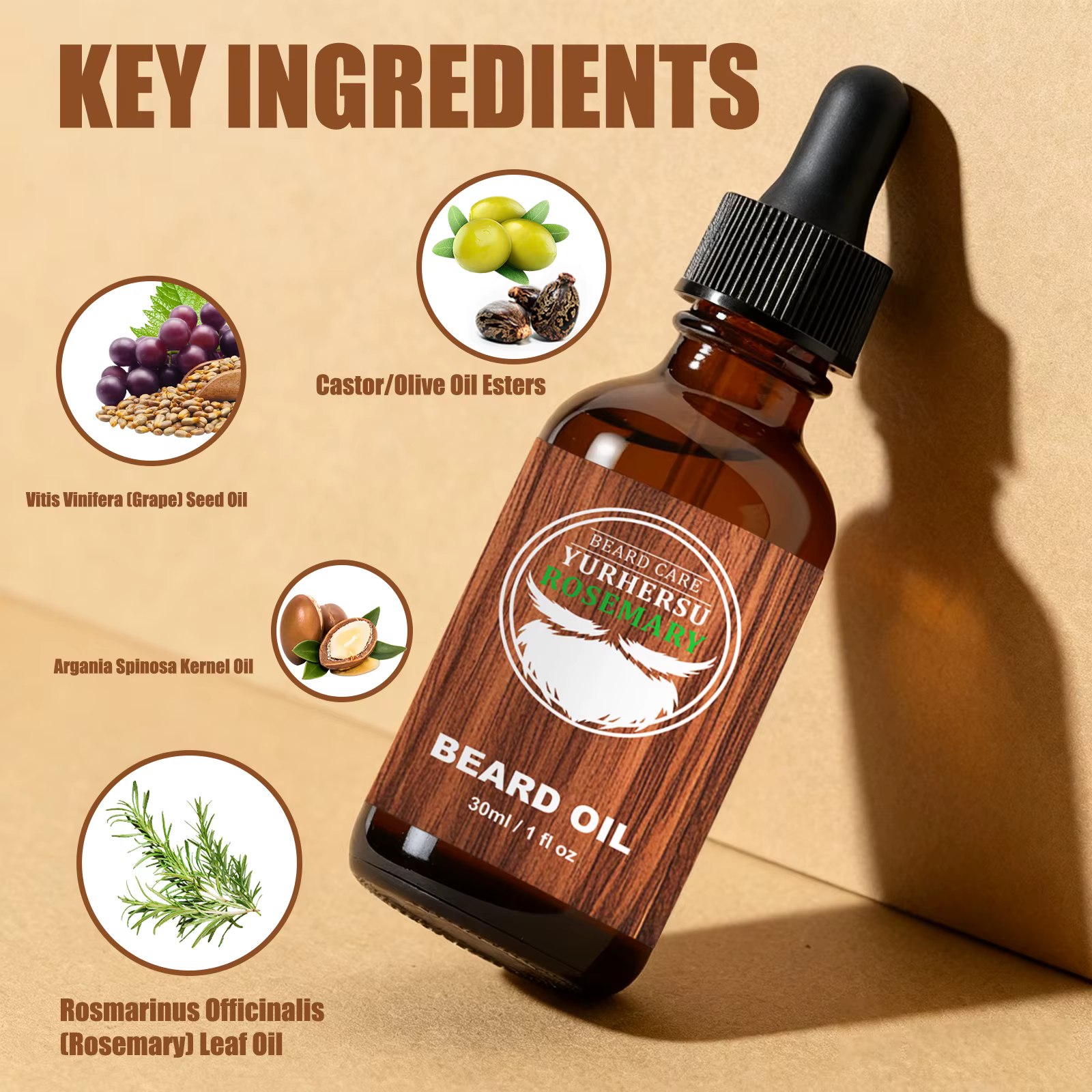 Huile de barbe Jojoba au romarin biologique – Parfum léger