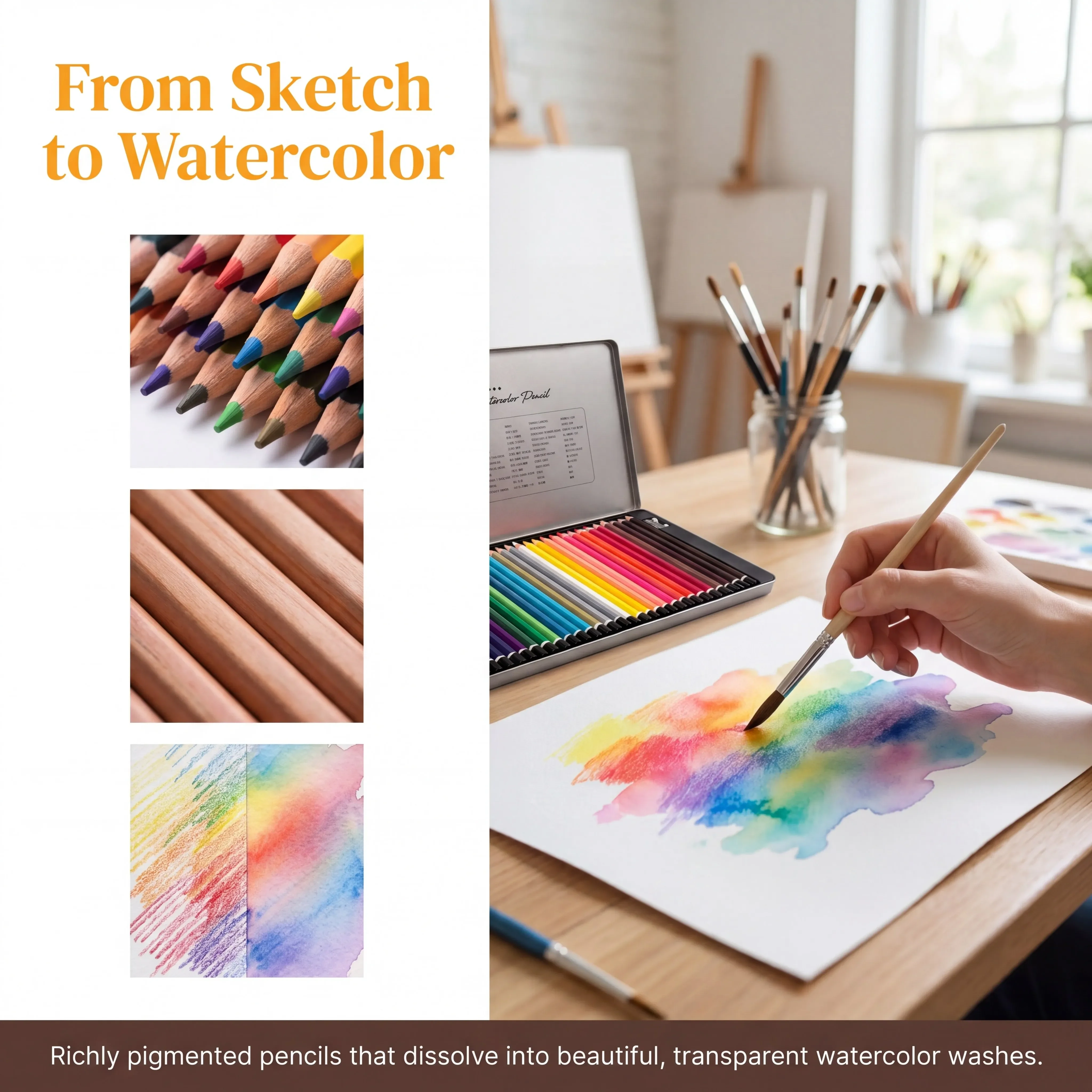 Ensemble de crayons aquarellables de 36/48 couleurs, magnifiques effets de mélange à l'eau ou à sec, idéal pour les livres de coloriage, crayons solubles dans l'eau