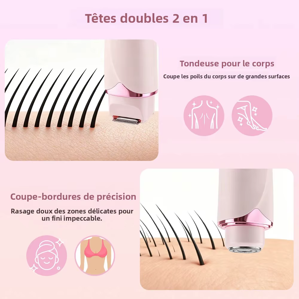 Rasoir électrique double tête 2 en 1 pour femmes