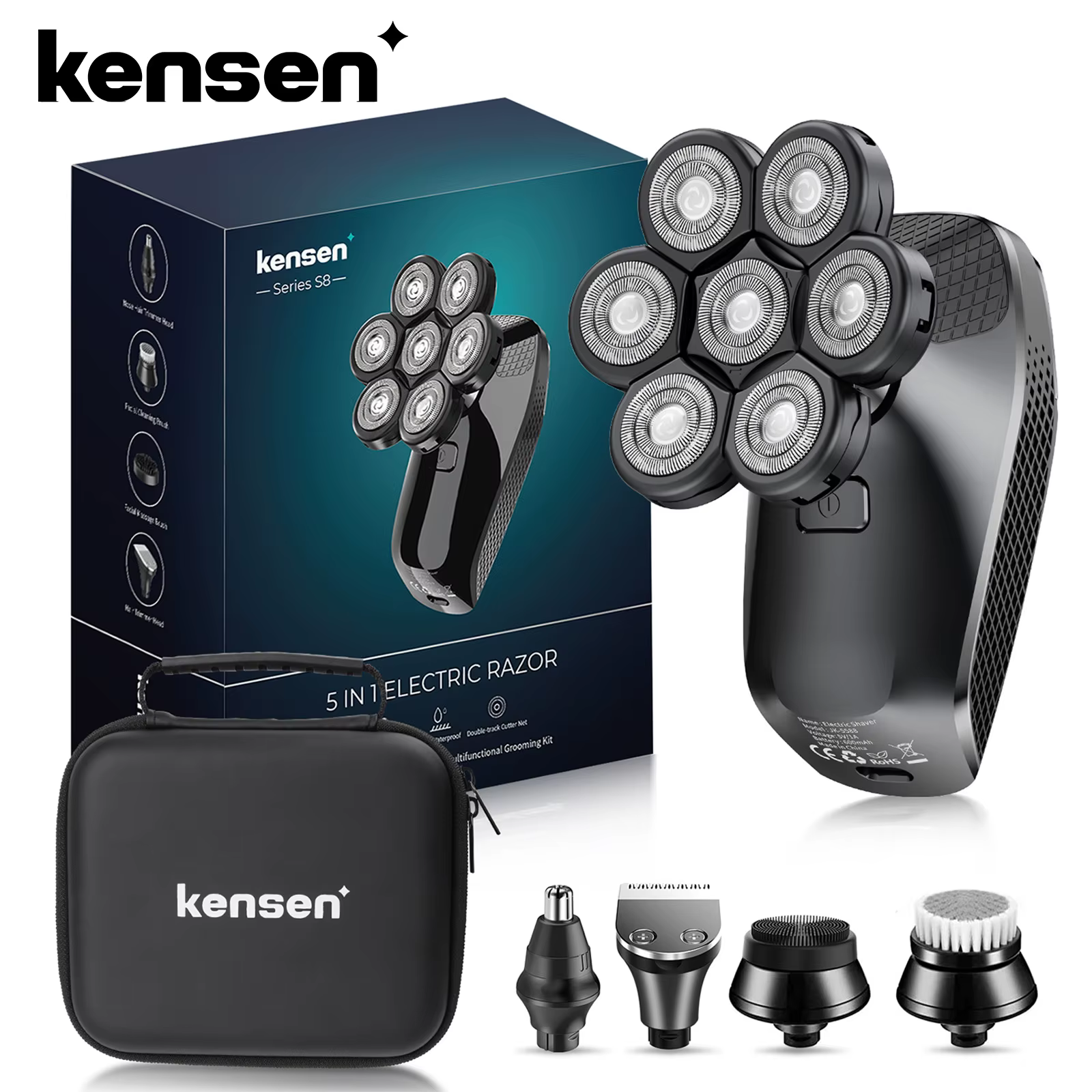 Kensen S8 rasoirs électriques pour hommes 7D coupe flottante Rechargeable IPX6 étanche tondeuse à barbe tête chauve Machine à raser