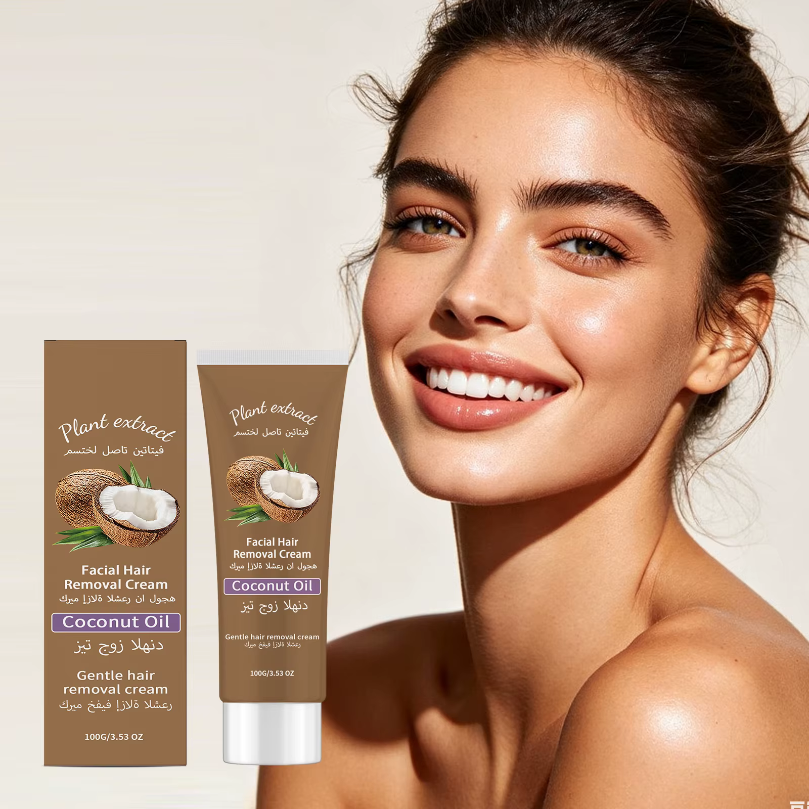 Crème dépilatoire douce 100g à l'huile de coco et à la pêche pour le visage