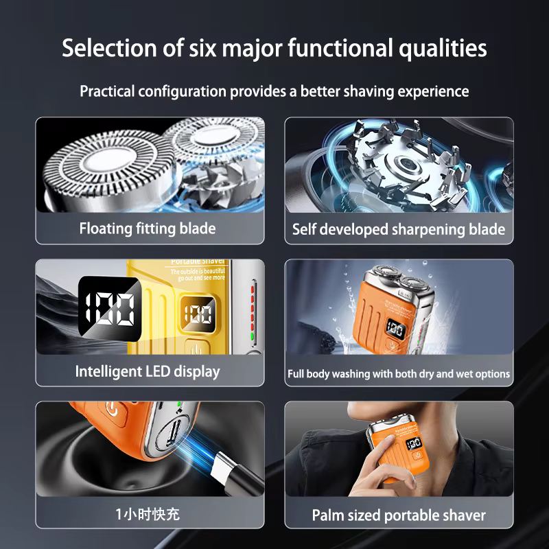 Nouveau rasoir électrique intelligent mini à double lame avec écran numérique