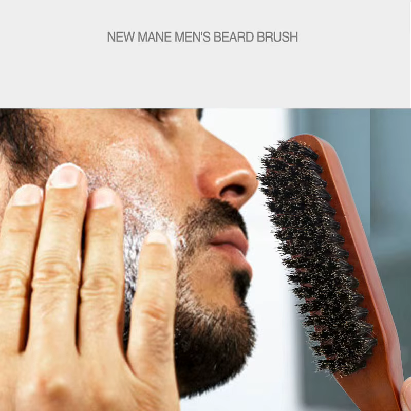 Brosse à barbe en poils de sanglier avec manche en bois pour hommes