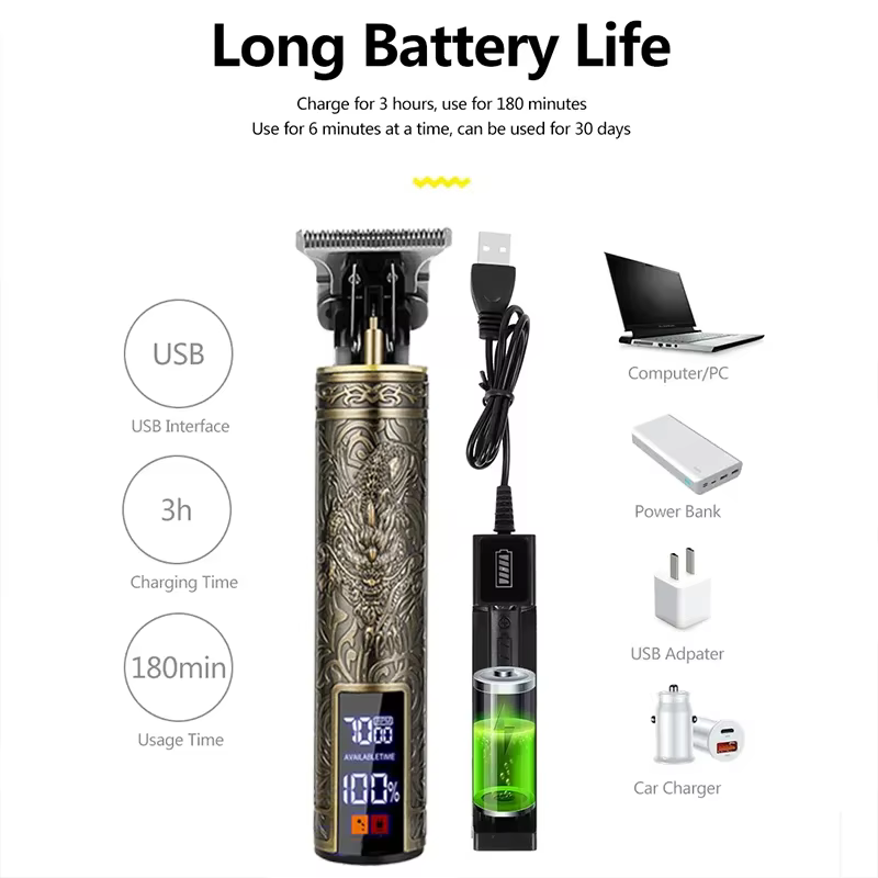 Tondeuse à cheveux professionnelle T9/accessoires pour hommes | Charge rapide USB