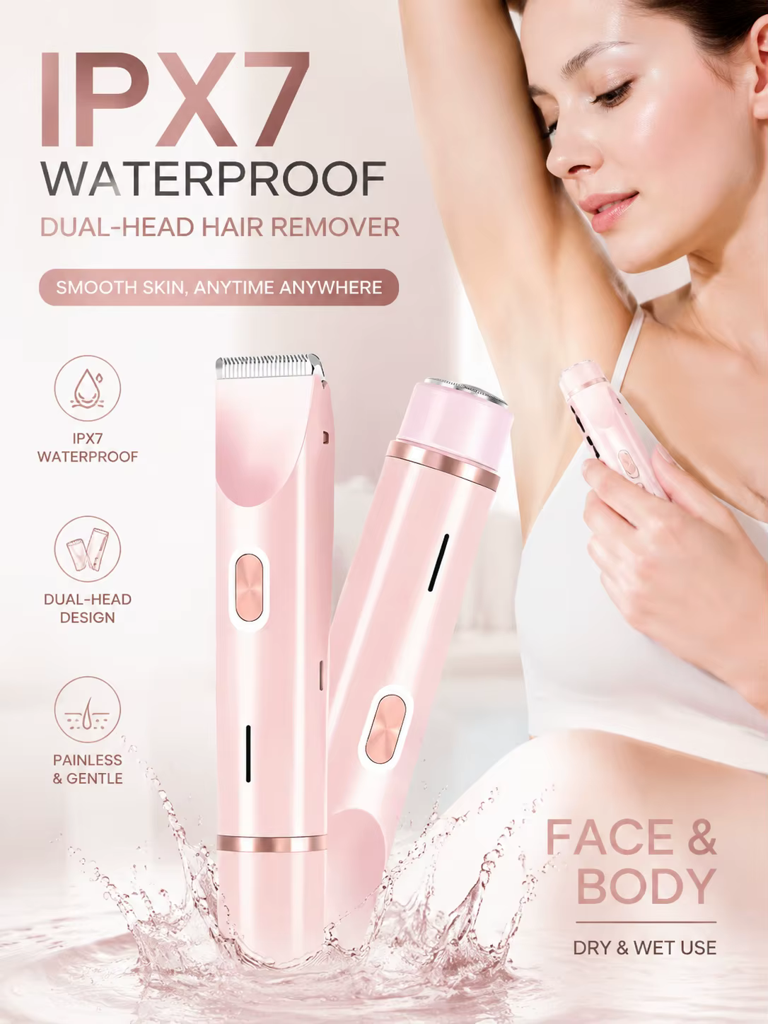 Épilateur Électrique Double Tête Étanche IPX7 pour Femme