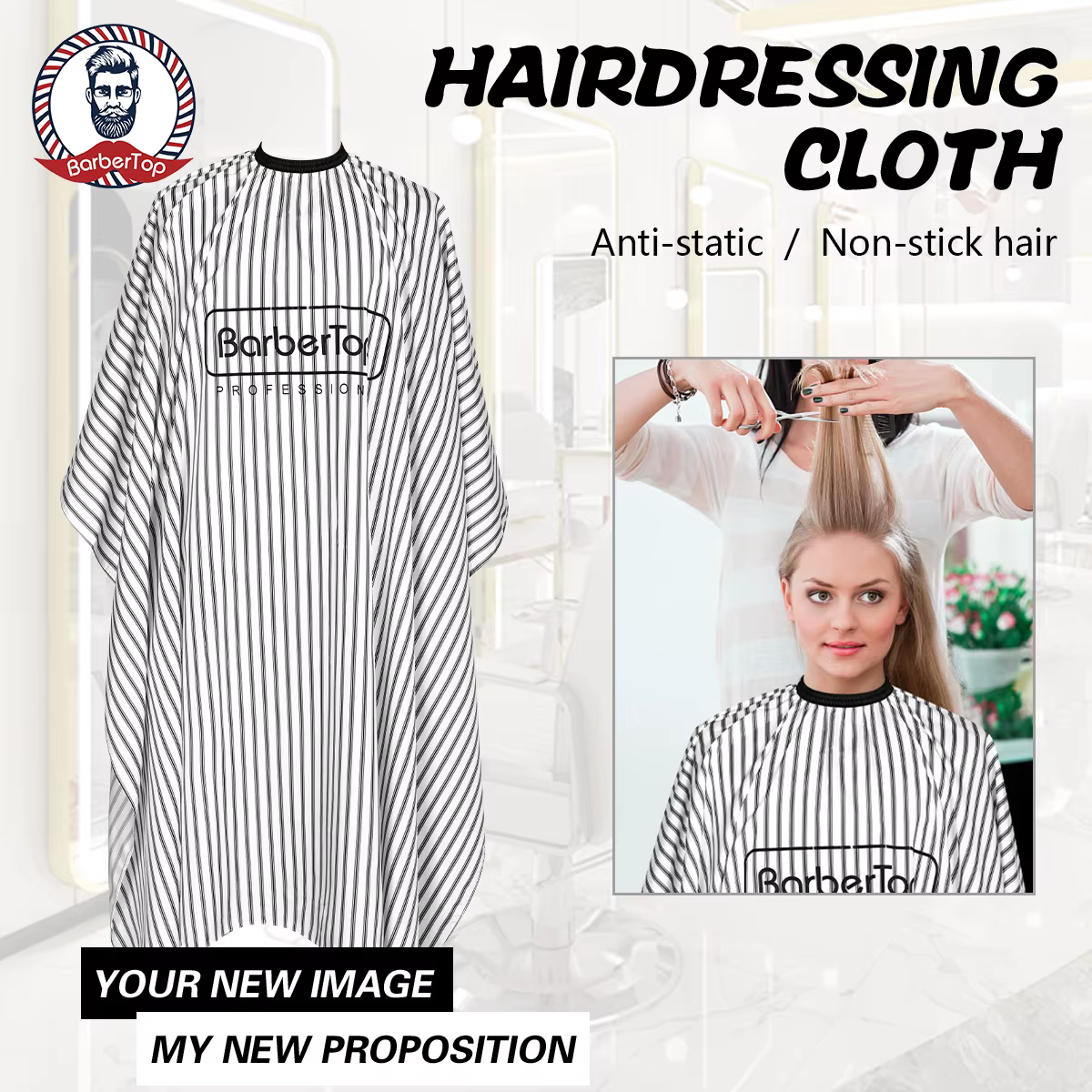 Barbertop – tablier en tissu pour coupe de cheveux