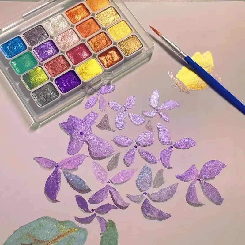 Ensemble de peinture aquarelle métallique, Portable, léger, pigment hautement solide, nuances étoilées, idéal pour les artistes, cadeau de vacances parfait