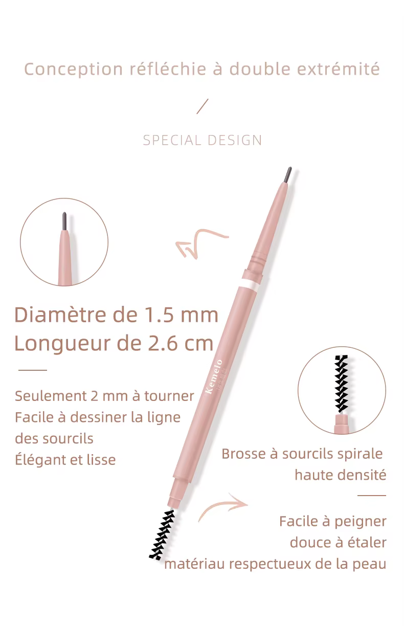 Crayon à sourcils Ultra fin à Double extrémité de 1.5mm (Kemelo) maquillage des yeux professionnel longue durée imperméable à l'eau et à l'épreuve de la sueur pour les femmes
