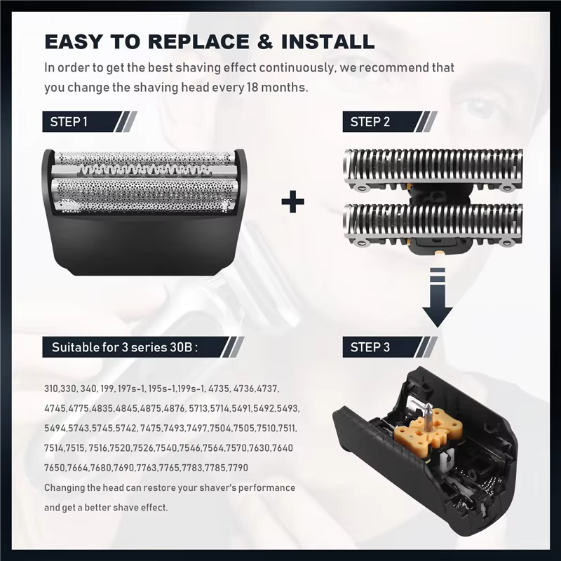 B59B-rasoir 30B écran de remplacement + lame pour Braun série 3 Smartcontrol 5494 4835 197S 195S 4845