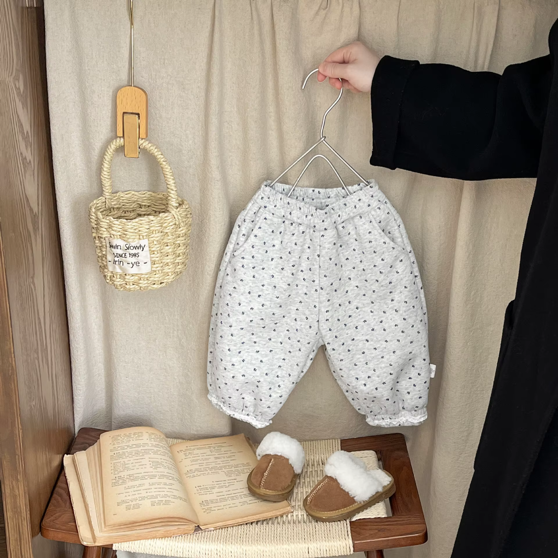 Pantalon doublé polaire pour enfants, pantalon de jogging épais à pois, Long et chaud, nouvelle collection hiver 2025