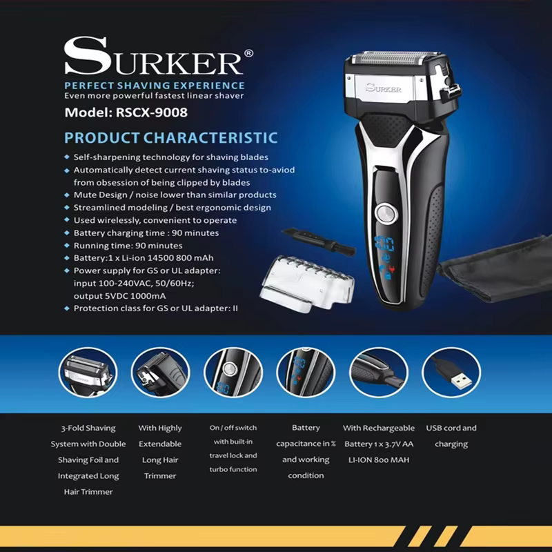 Surker rasoir électrique pour hommes Rechargeable Intelligent Type alternatif