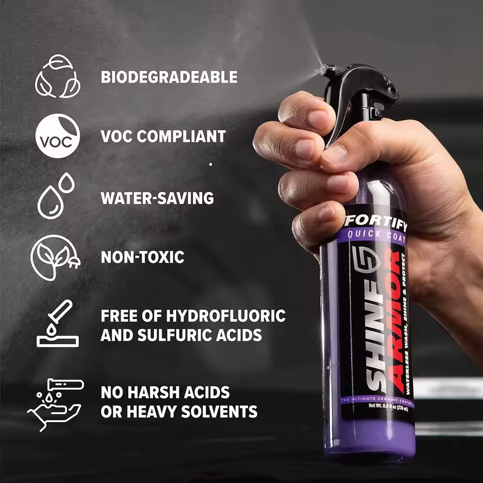 SHINE Revêtement Céramique Fortifiant, Cire de Polissage Rapide pour Voiture, Spray de Lavage Sans Eau, Cire Hydrophobe, Couche de Finition Polymère pour Peinture