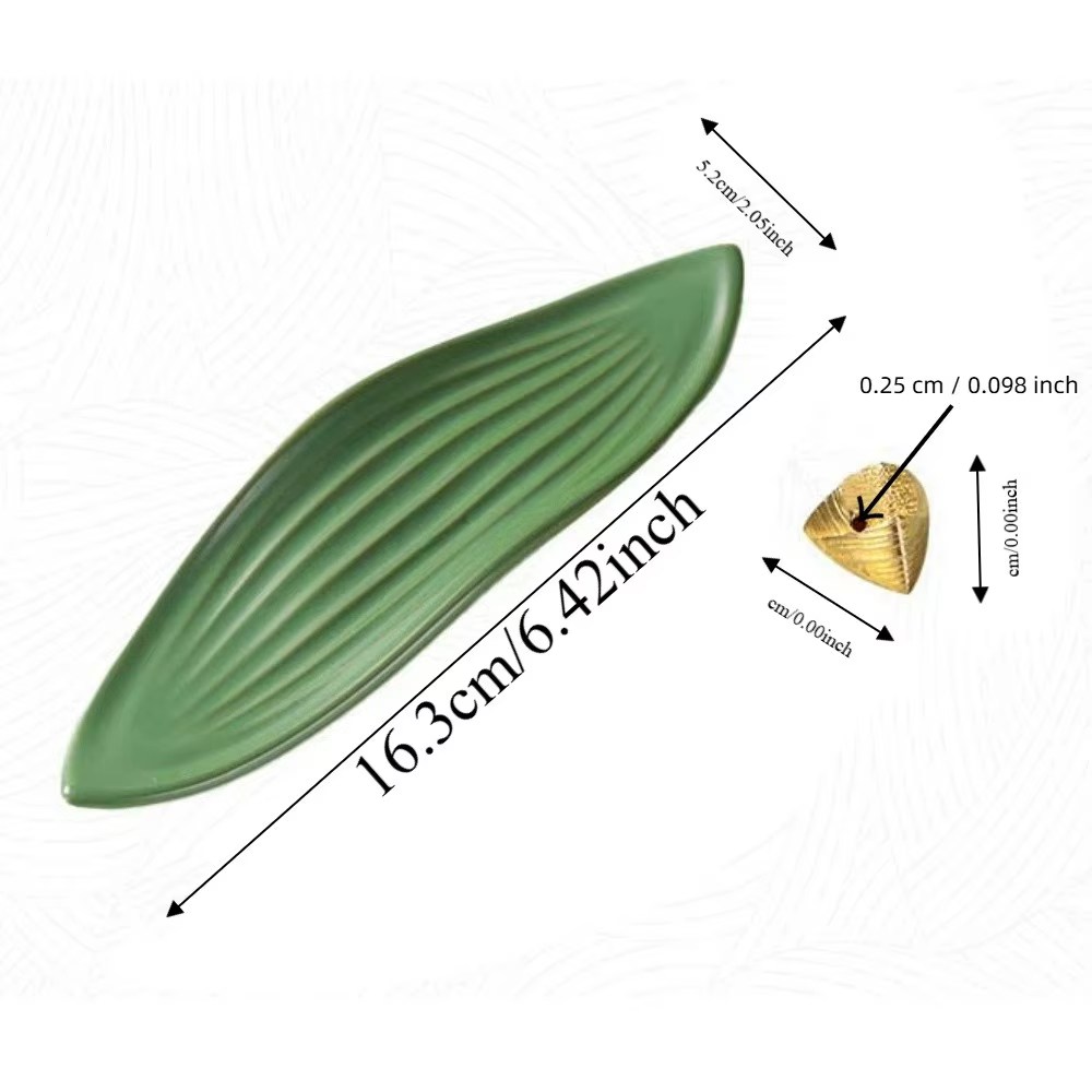Porte-encens en céramique en forme de bateau Zongzi, mini brûleur d'encens avec base en feuille de Zongzi, ornement d'aromathérapie robuste