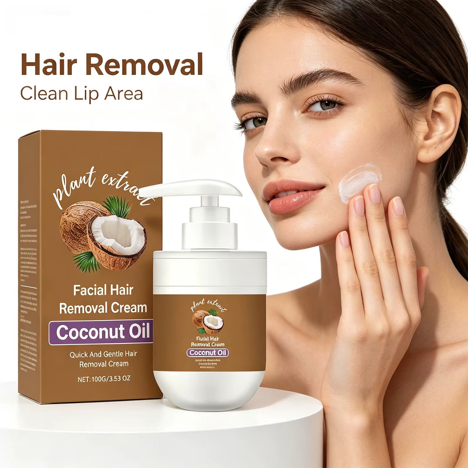 Crème dépilatoire à l'huile de coco pour le visage