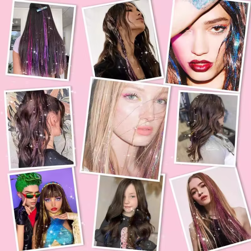 Kit de guirlandes de cheveux brillantes et scintillantes pour femmes, pince à cheveux colorée arc-en-ciel, Extension de cheveux scintillante pour outils de tressage, couvre-chef
