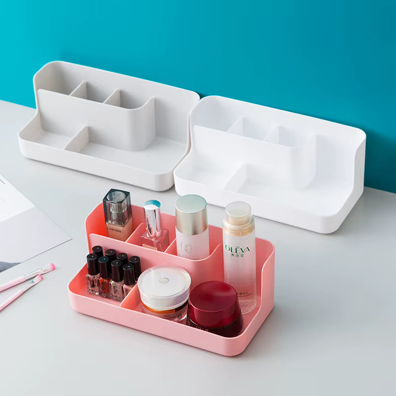 Boîte de rangement pour cosmétiques, organisateur de vanité en plastique avec étagère pour soins de la peau, parfait pour les produits de soins de la peau, support de beauté peu encombrant