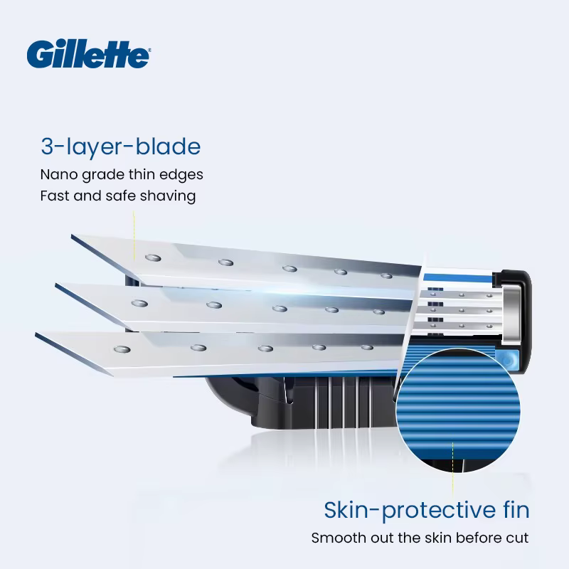 Gillette Mach3 rasoir pour hommes 3 couches lames barbe à raser lisse avec 5 recharges