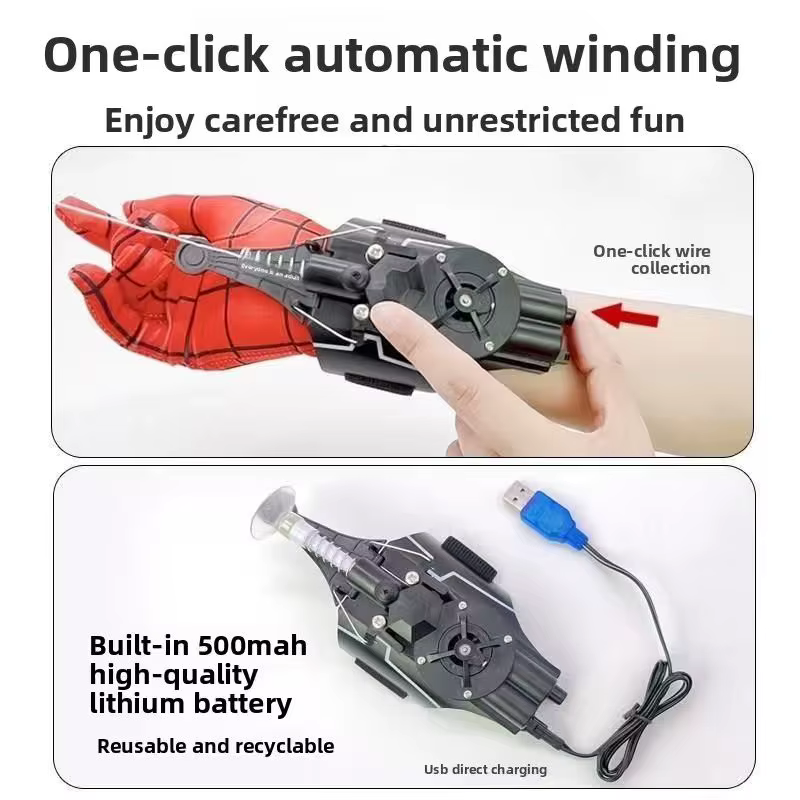 Gant Lanceur de Filets Web, Lanceur Automatique à Ventouse, Gadget de Poignet Rechargeable par USB, Accessoire de Cosplay, Cadeau pour Enfants