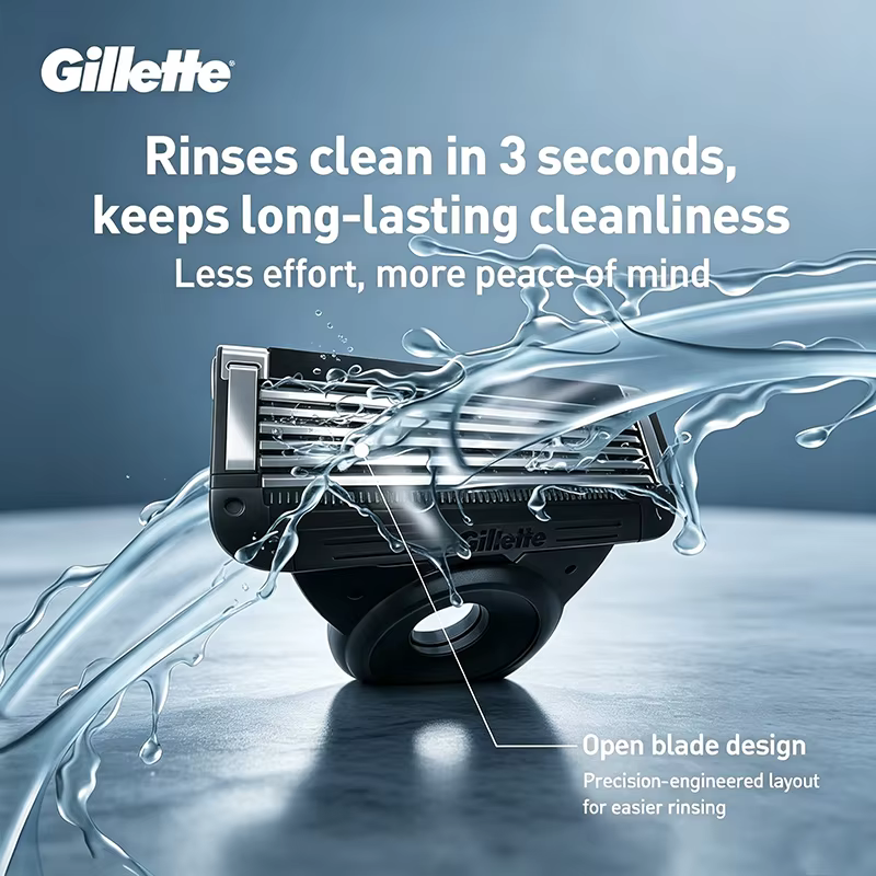 Rasoir Gillette GLA5131FYYL avec poignée antidérapante, lame à 5 couches, rasoir pour hommes, rasoir pour les poils du visage, 3 têtes de rasoir, 1 base