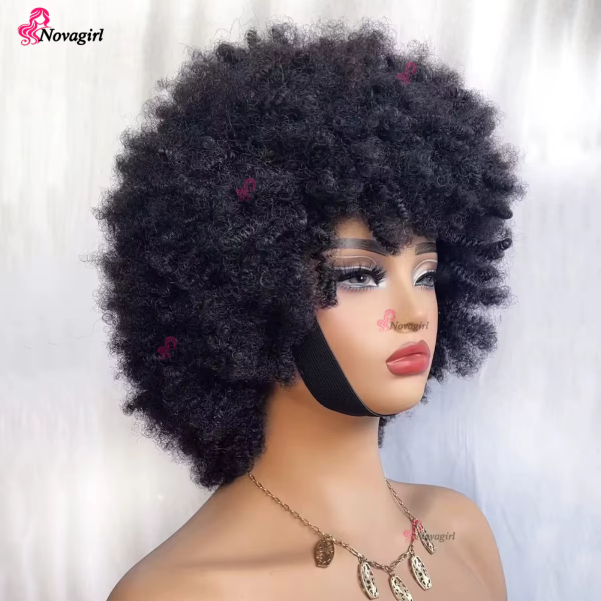 Perruque afro des années 70 pour femmes, perruque afro courte bouclée crépue noire naturelle, perruque sans colle avec frange, perruque afro volumineuse et rebondissante