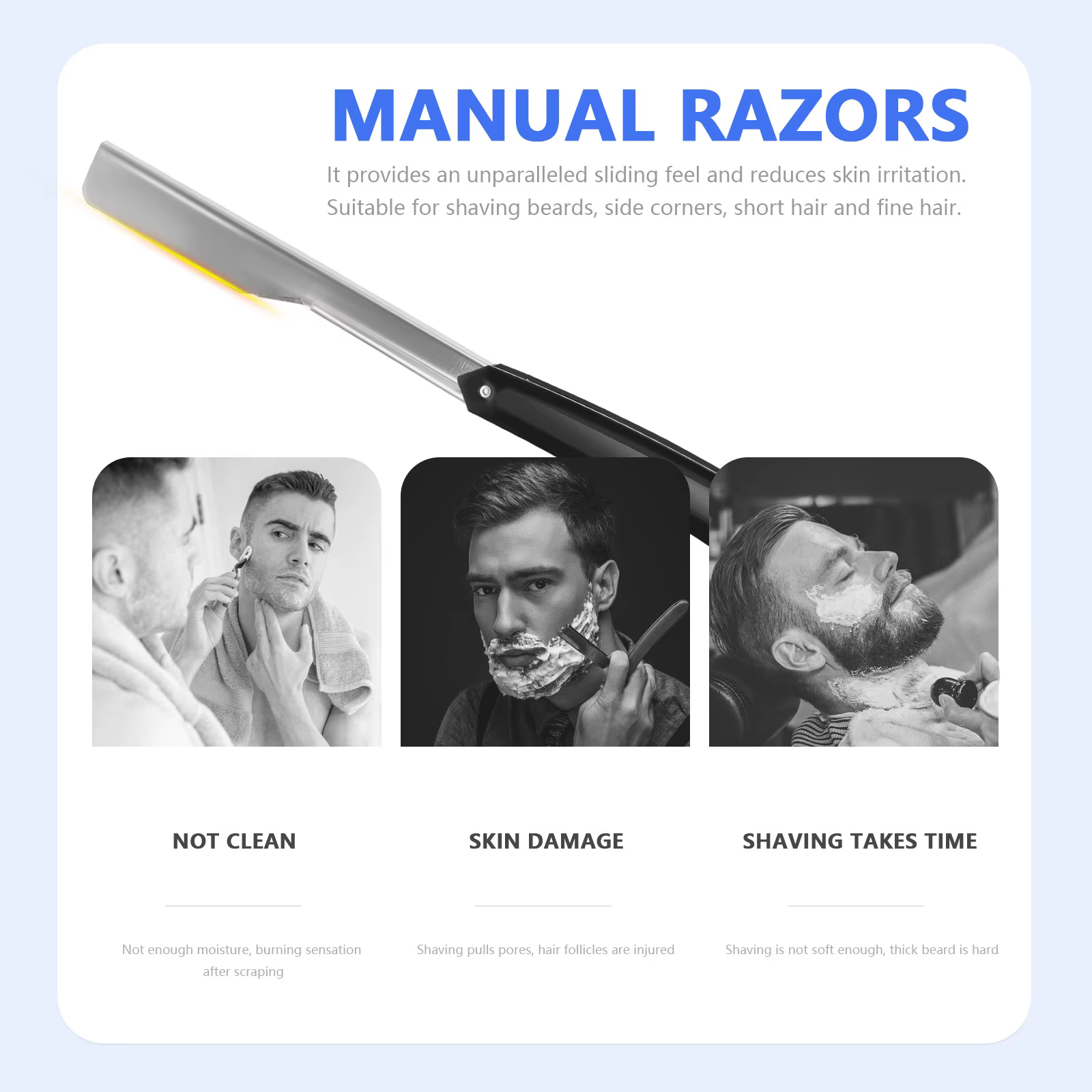 Rasoir manuel pliable droit pour barbe