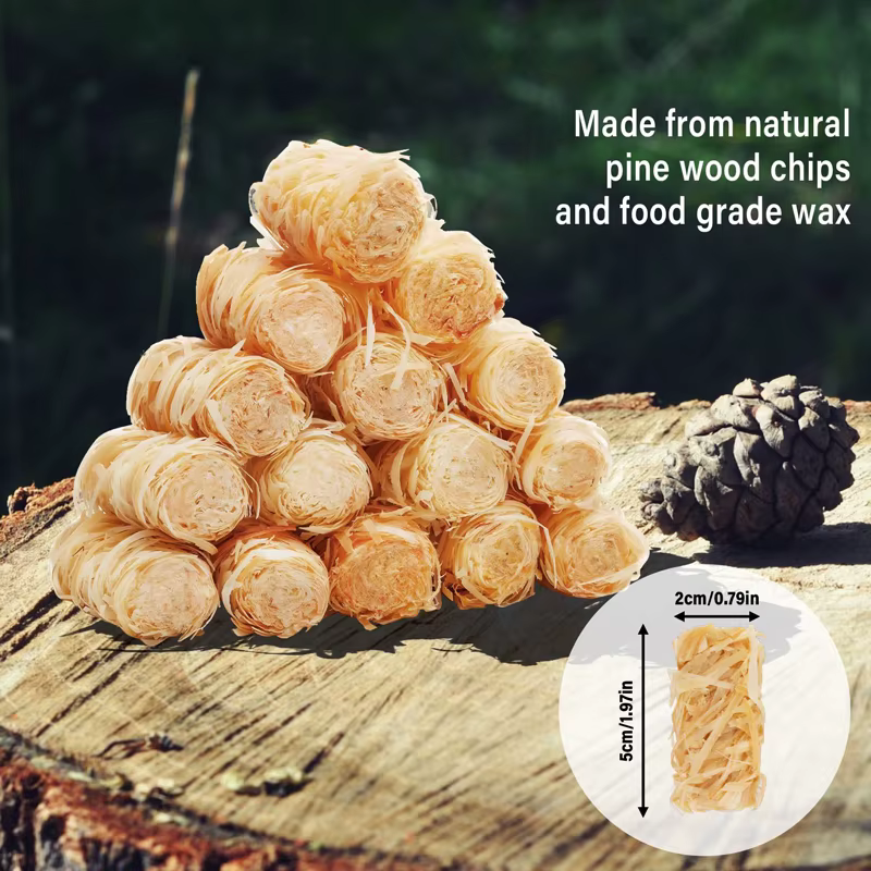 Allume-feu naturel portable 40/60 pièces, bâtonnets de cire de bois, adaptés aux cheminées domestiques, aux fours à foyer et aux barbecues d'extérieur