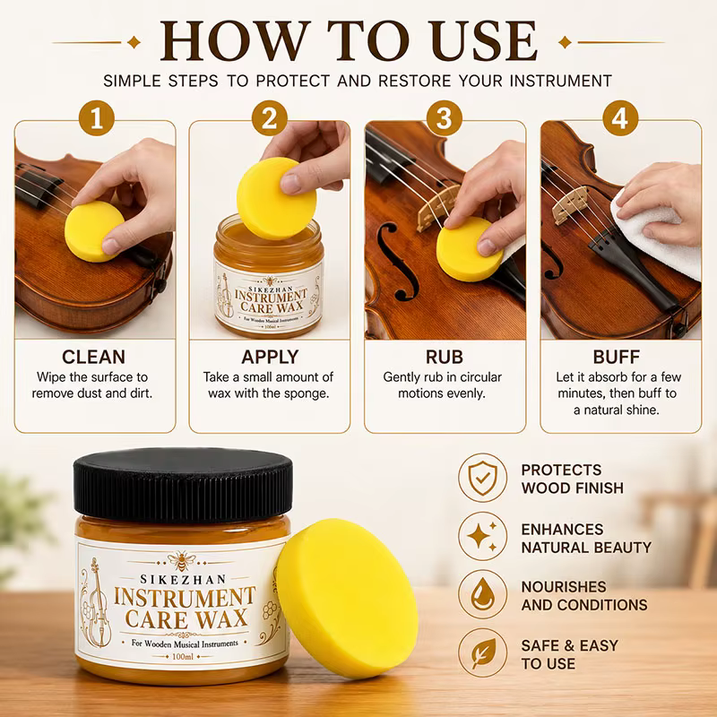 Cire d'abeille pour l'entretien du bois, polissage pour instruments, meubles, sols, armoires, nettoyant, revitalisant, protecteur, 100 ml avec éponge