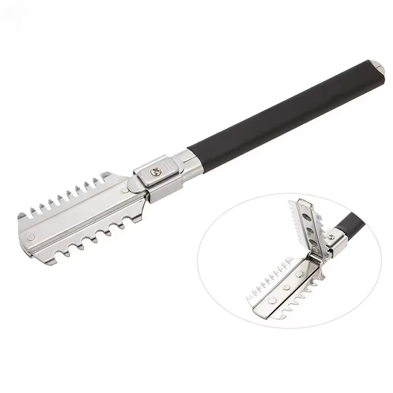 Manche en caoutchouc professionnelle bord amovible en acier inoxydable rasoir de rasage professionnel barbier cheveux rasoirs droits