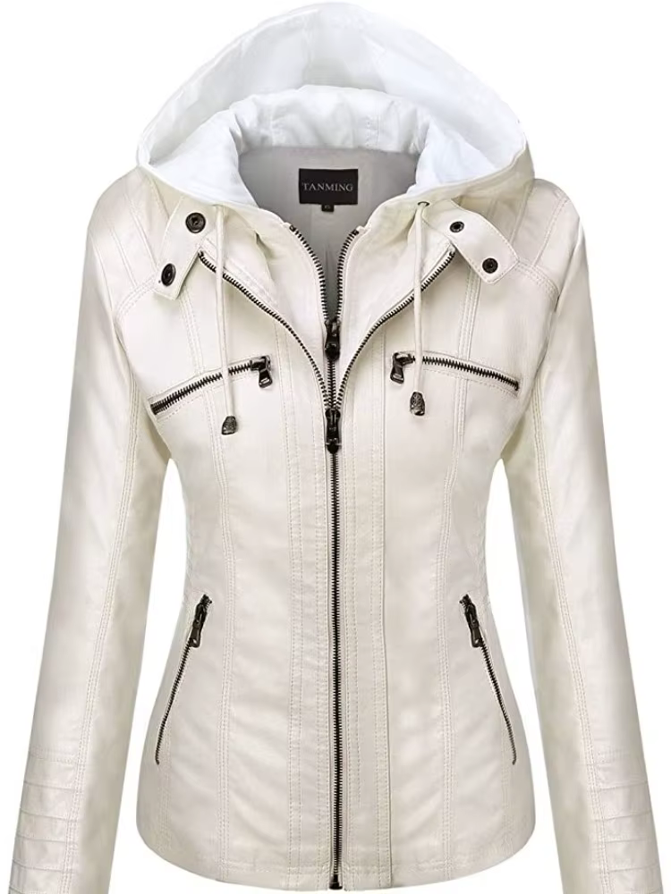 Veste en cuir à capuche ensemble deux pièces