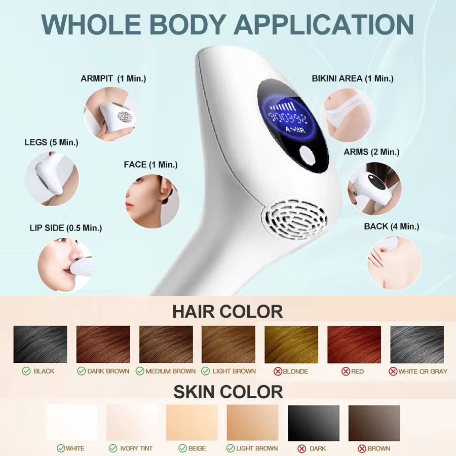 Combiné d'épilation au laser portable Vancostar 900000 Flashes Épilateur permanent indolore pour femme à la maison