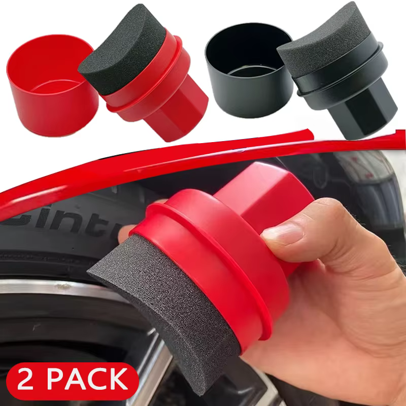 Brosse éponge incurvée pour polissage de roues de voiture, avec couvercle, tampons applicateurs de Contour propre, accessoires de voiture