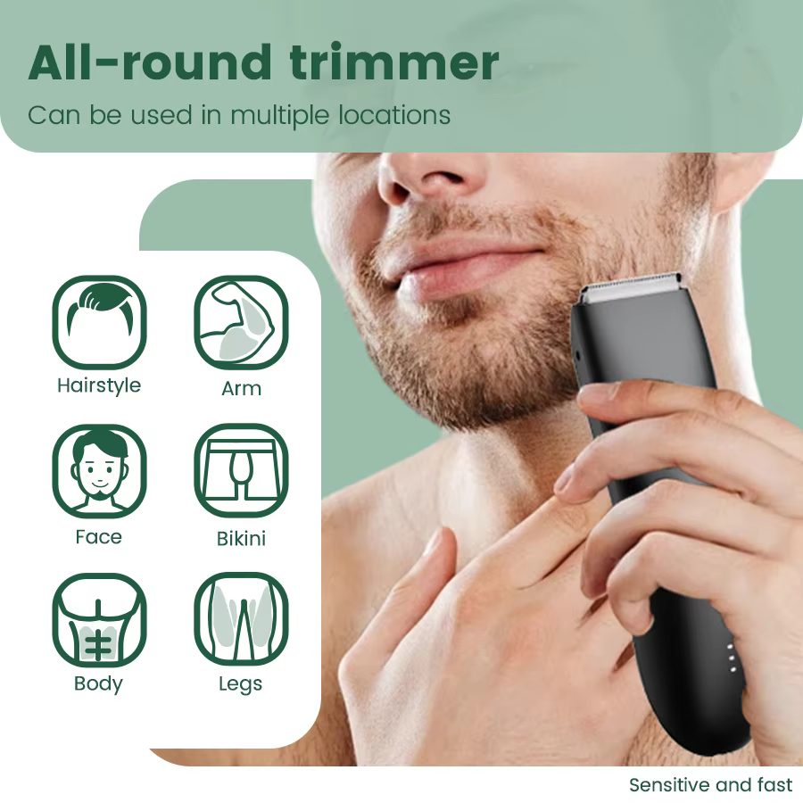 Rasoir électrique pour aine et corps pour hommes – Kit tondeuse double tête étanche avec lumière LED et lames en aluminium